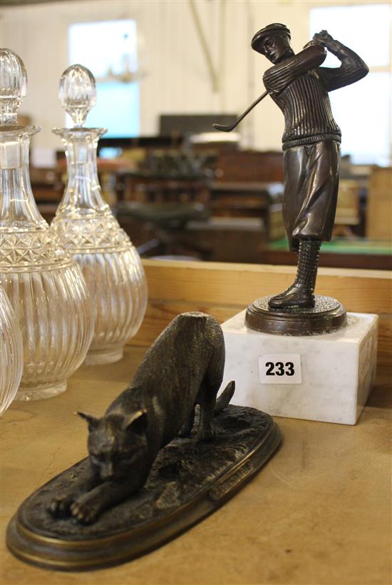 Golfing bronze & cat bronze